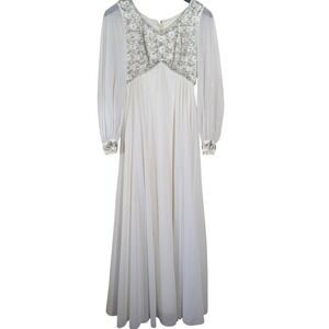 Vintage 70s Mike Benet White Mesh Beaded Ethereal Fairycore Gown Bridal